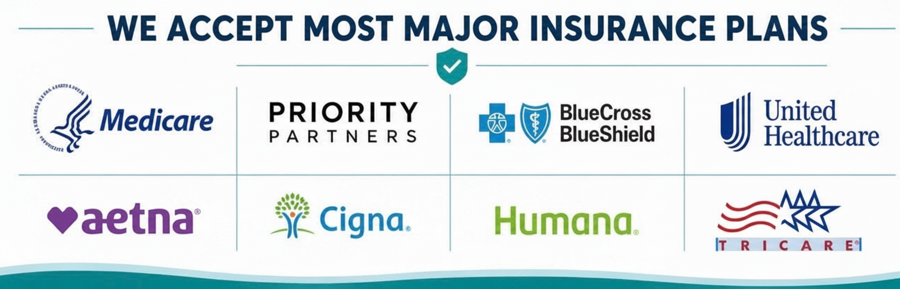 We accept most major insurance plans, including Medicare, Priority Partners, BlueCross BlueShield, UnitedHealthcare, Aetna, Cigna, Humana, and Tricare.